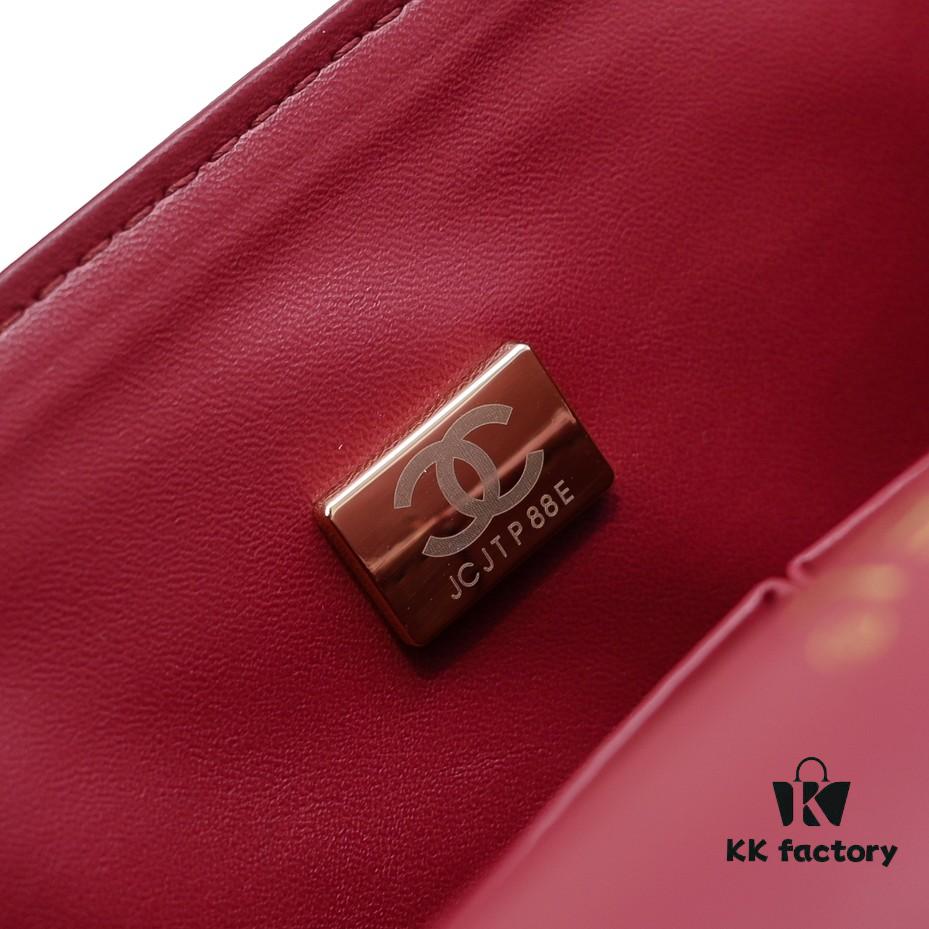 CHANEL Lambskin Classic Crossbody Bag with Original Hardware, Red Interior, Summer Style