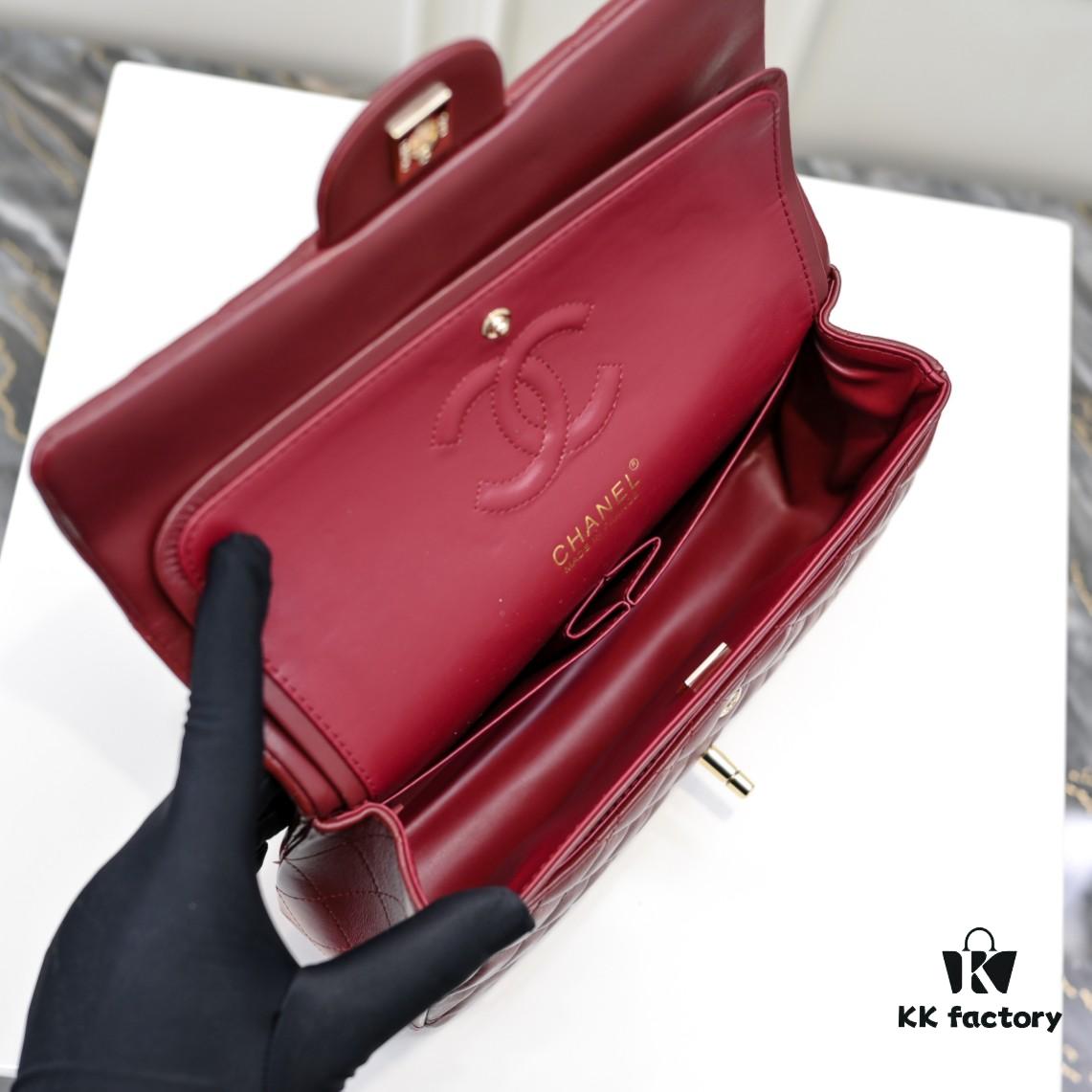 CHANEL Lambskin Classic Crossbody Bag with Original Hardware, Red Interior, Summer Style