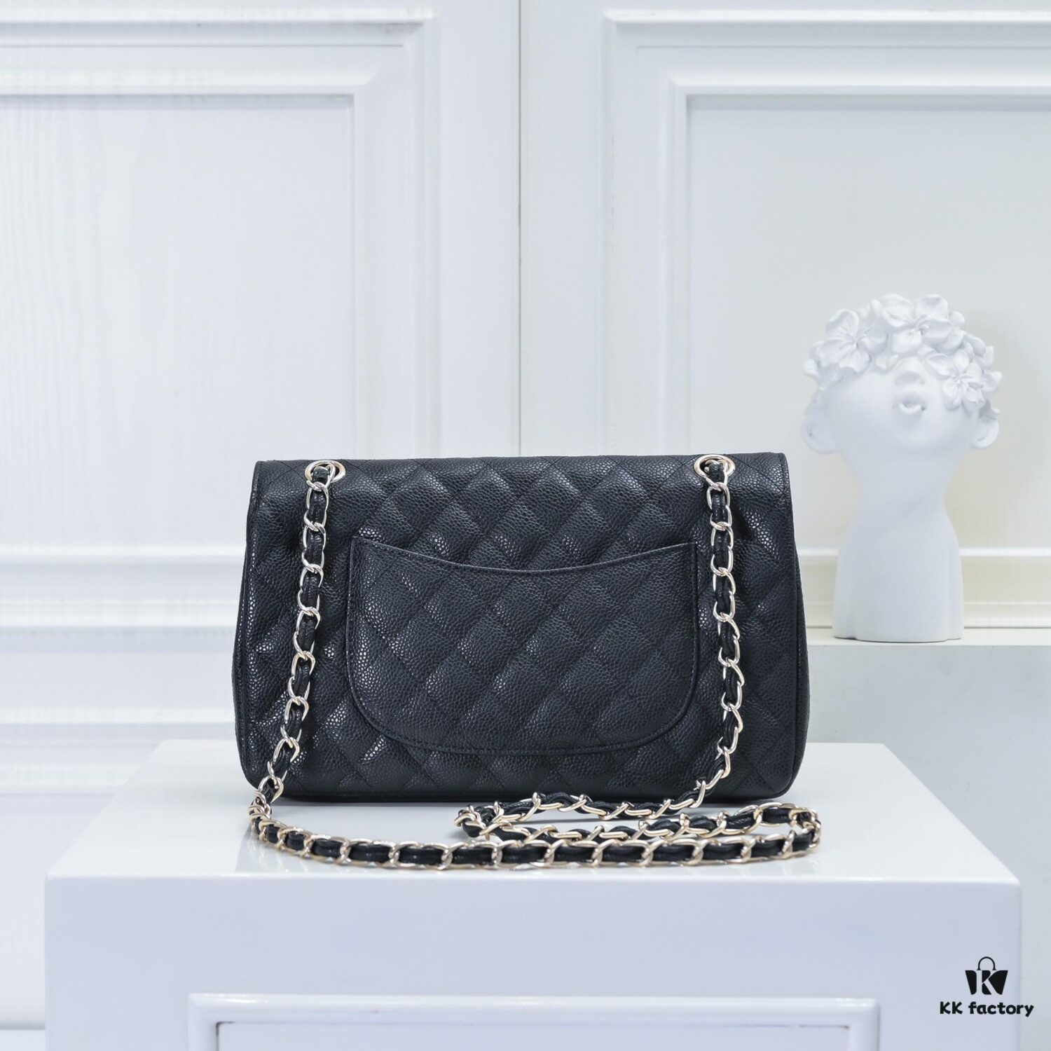 Chanel 2.55 Quilted Caviar Leather Shoulder Bag with Genuine Gold-Tone Hardware