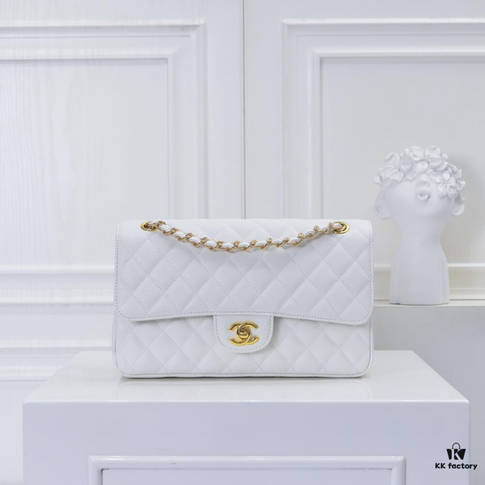 Chanel 2.55 Quilted Caviar Leather Shoulder Bag with Genuine Gold-Tone Hardware