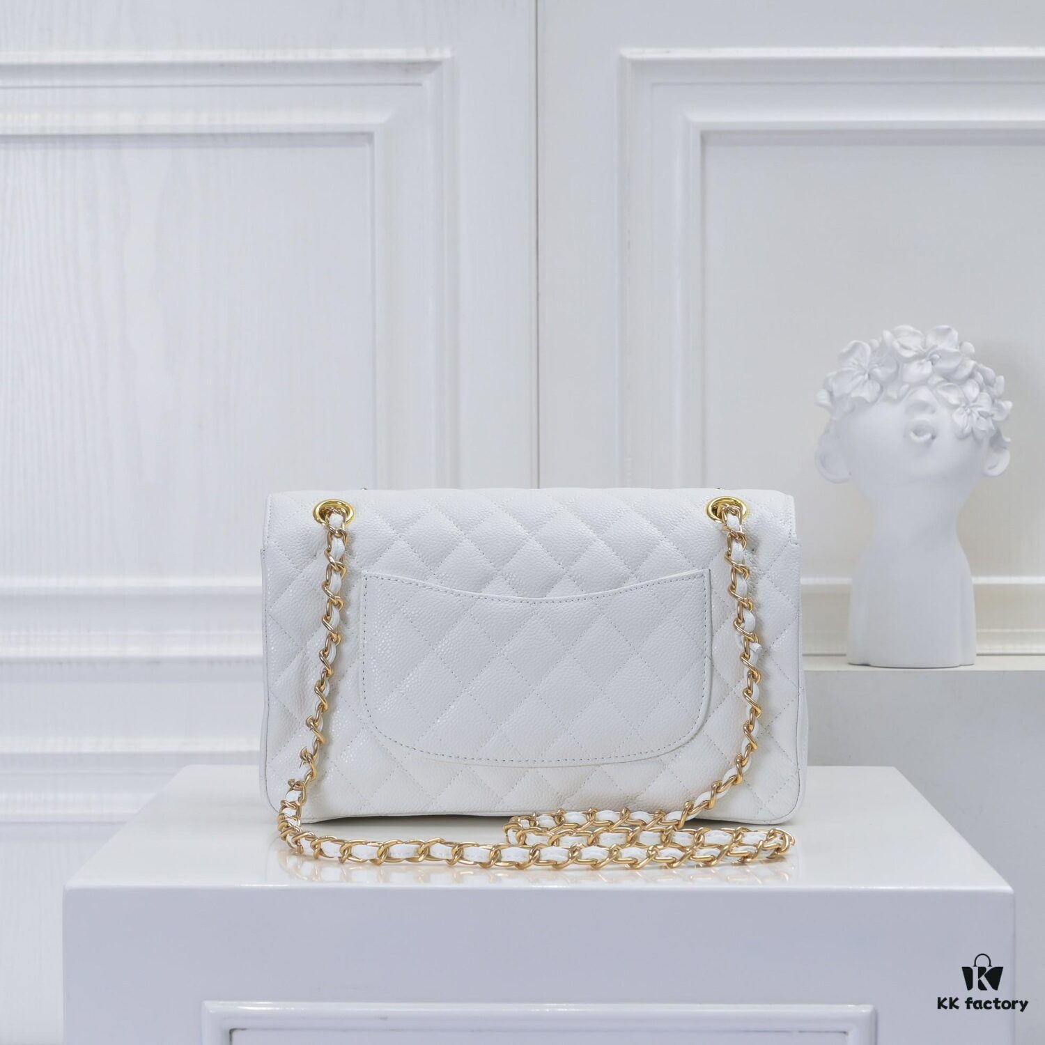 Chanel 2.55 Quilted Caviar Leather Shoulder Bag with Genuine Gold-Tone Hardware