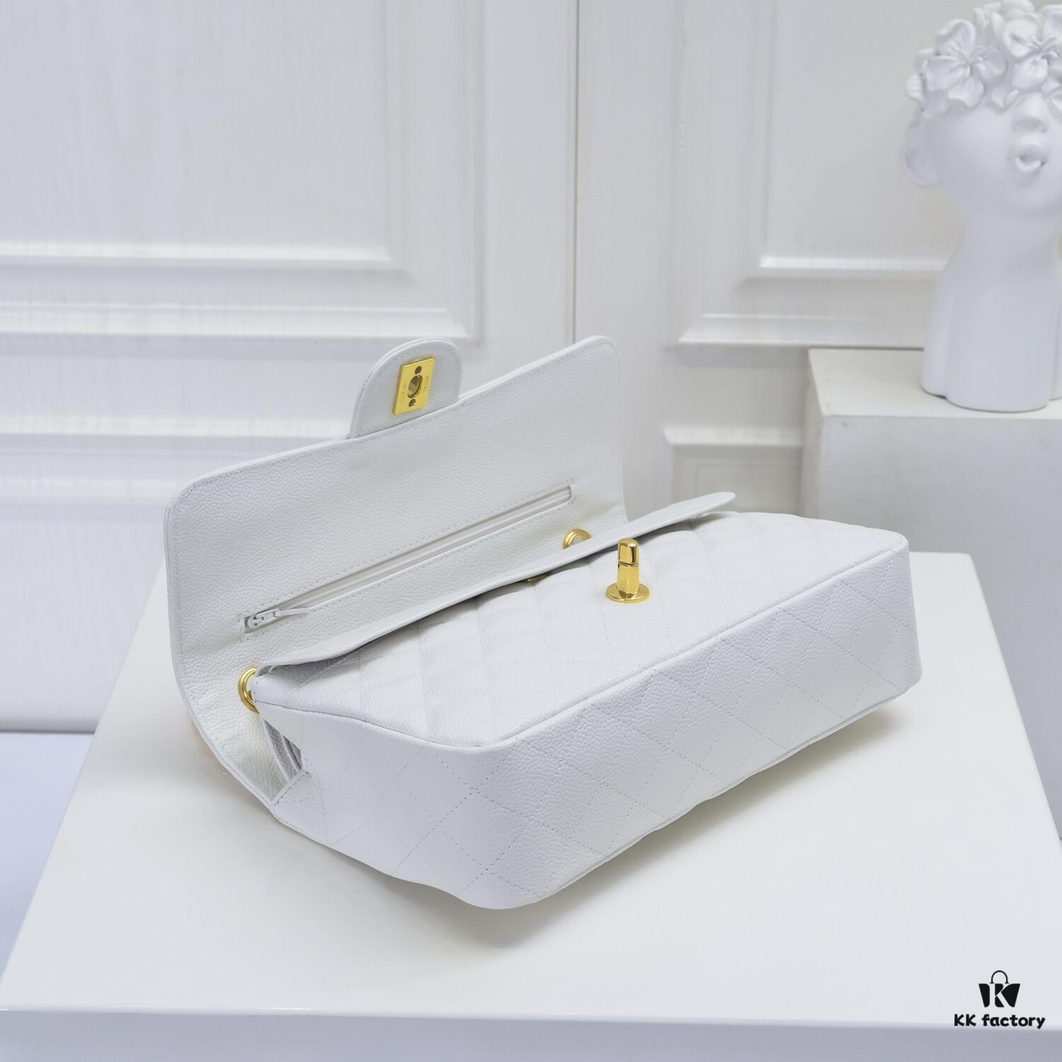 Chanel 2.55 Quilted Caviar Leather Shoulder Bag with Genuine Gold-Tone Hardware