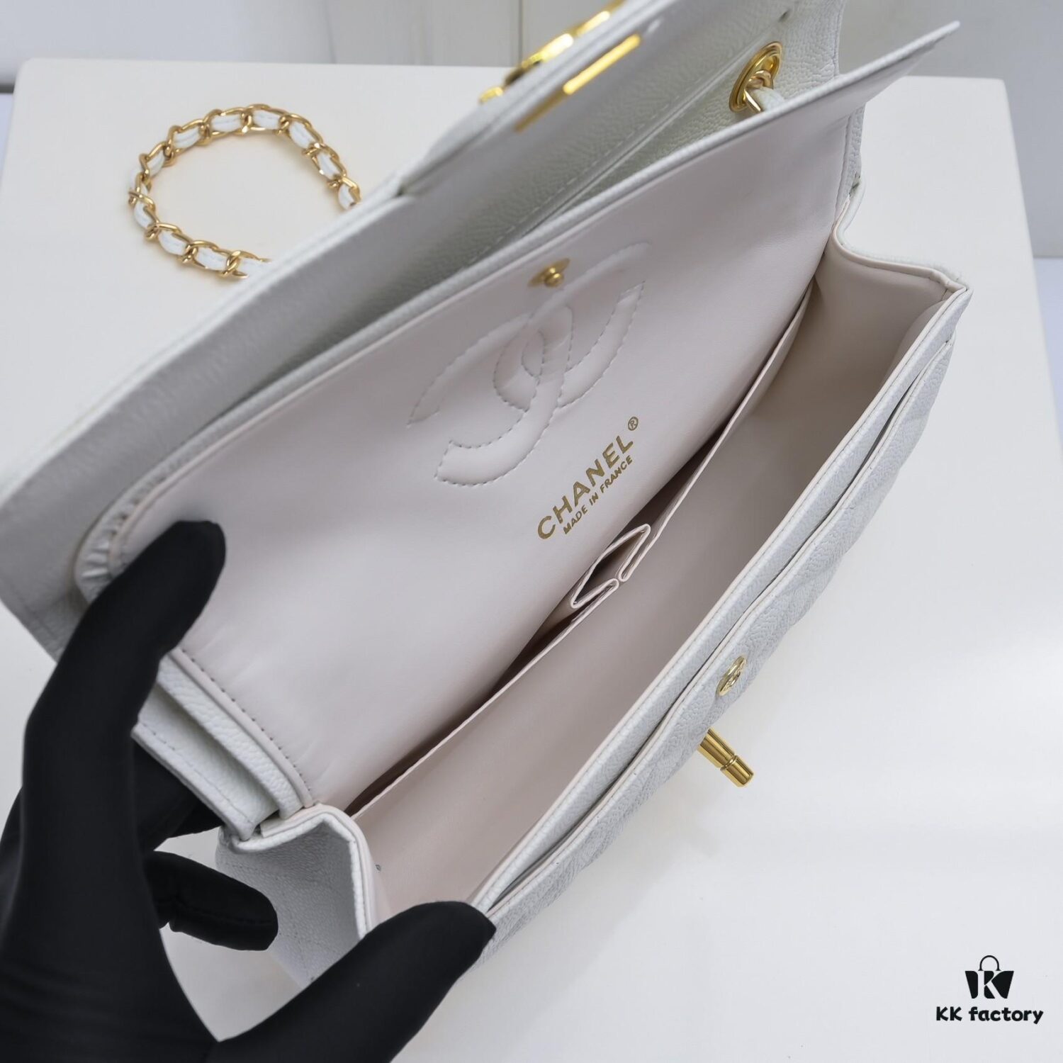 Chanel 2.55 Quilted Caviar Leather Shoulder Bag with Genuine Gold-Tone Hardware