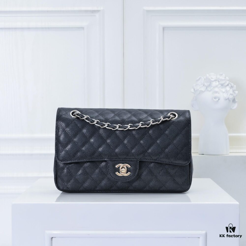 Chanel 2.55 Quilted Caviar Leather Shoulder Bag with Genuine Gold-Tone Hardware