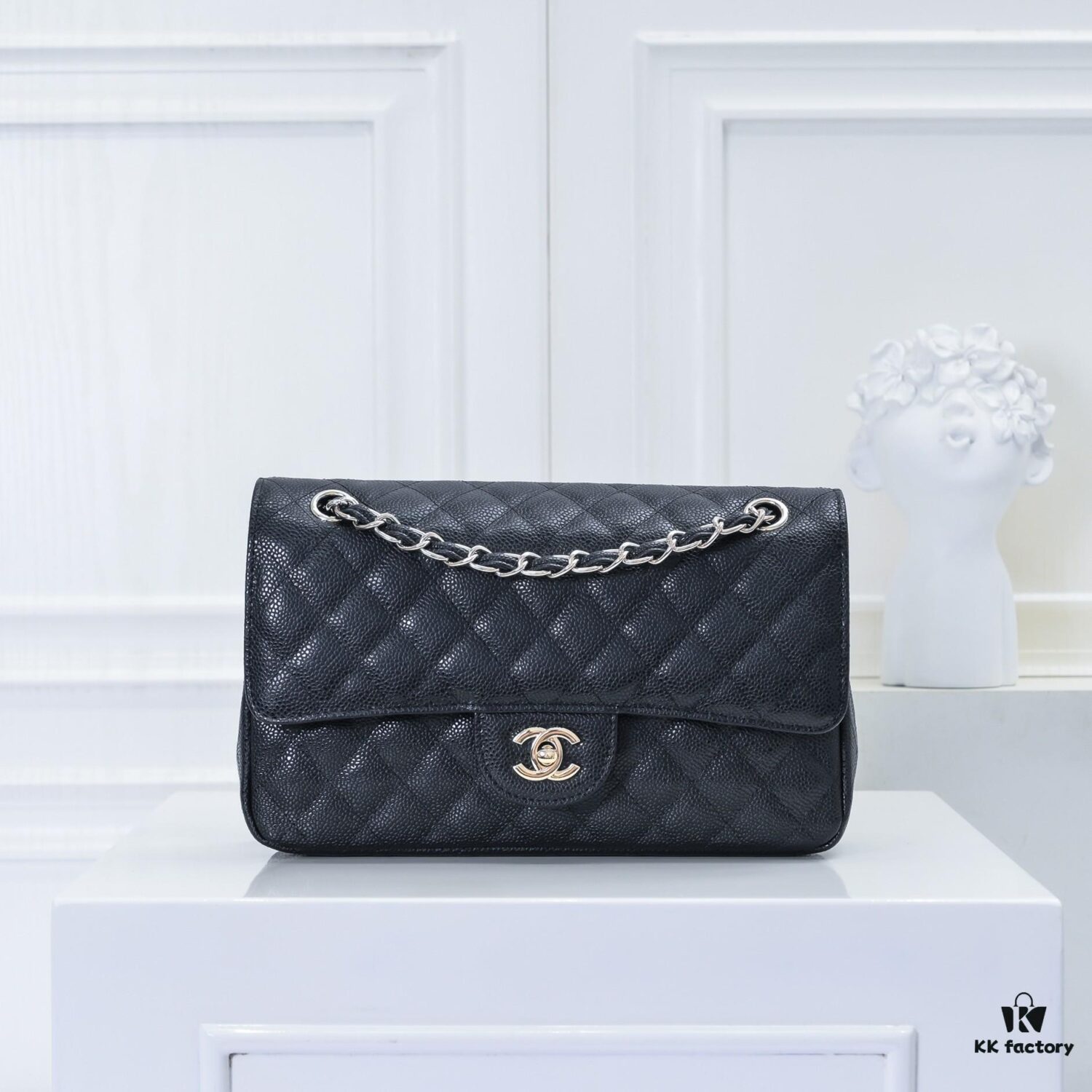 Chanel 2.55 Quilted Caviar Leather Shoulder Bag with Genuine Gold-Tone Hardware