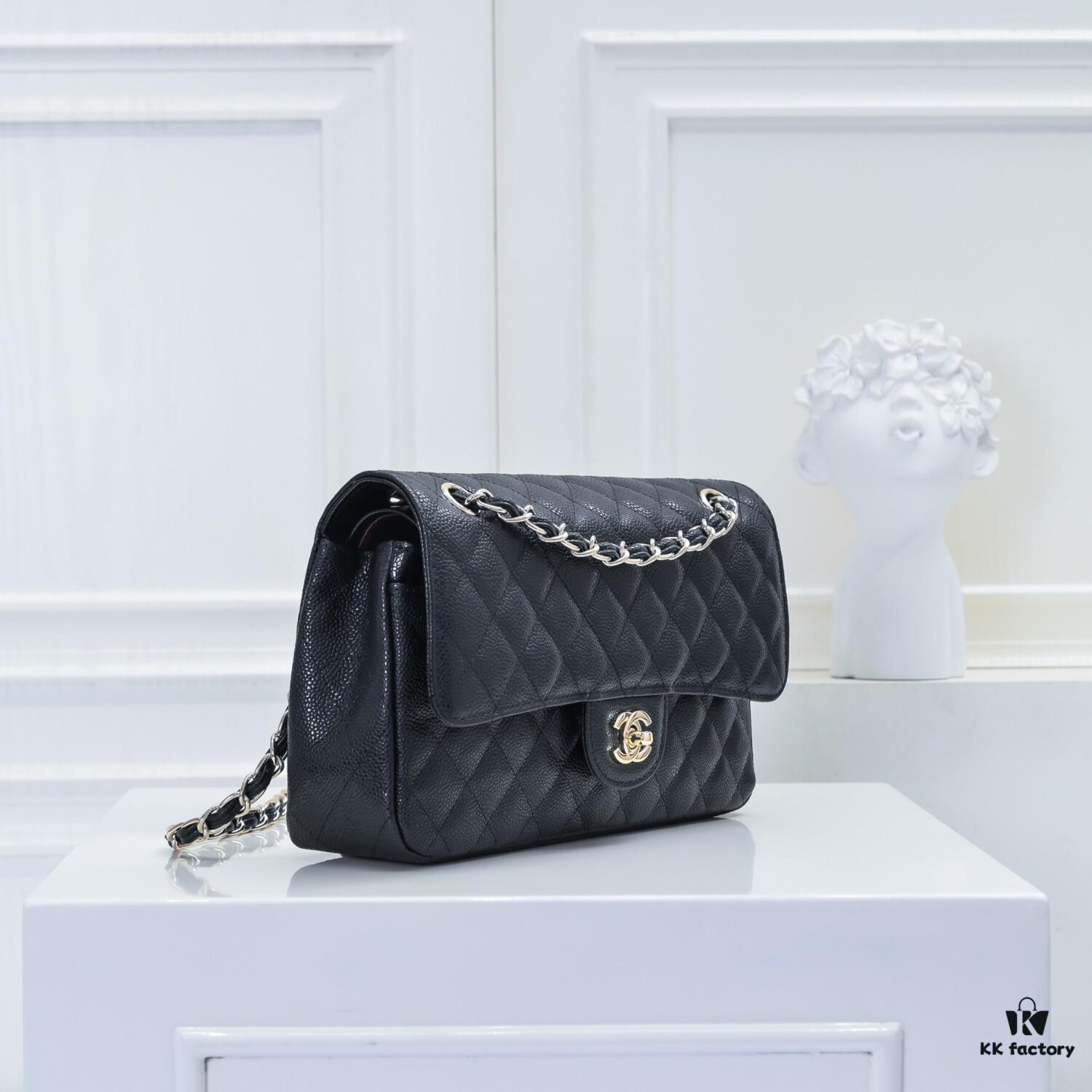 Chanel 2.55 Quilted Caviar Leather Shoulder Bag with Genuine Gold-Tone Hardware