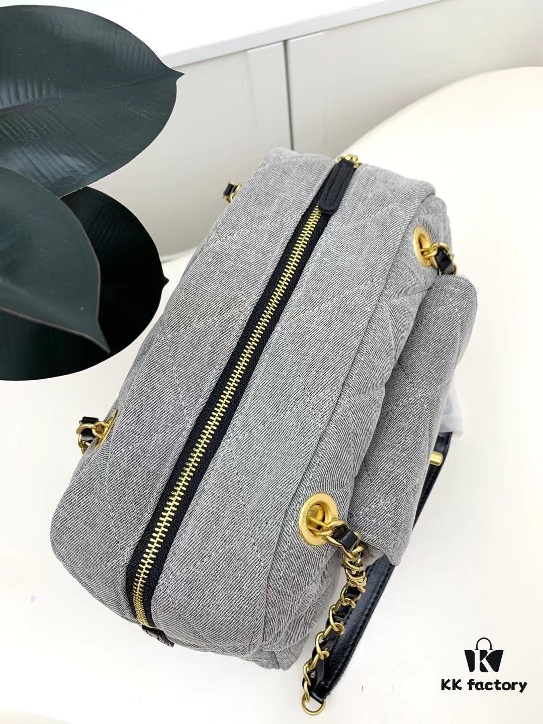 Chanel Washed Denim Bowling Bag, Fully Shipped