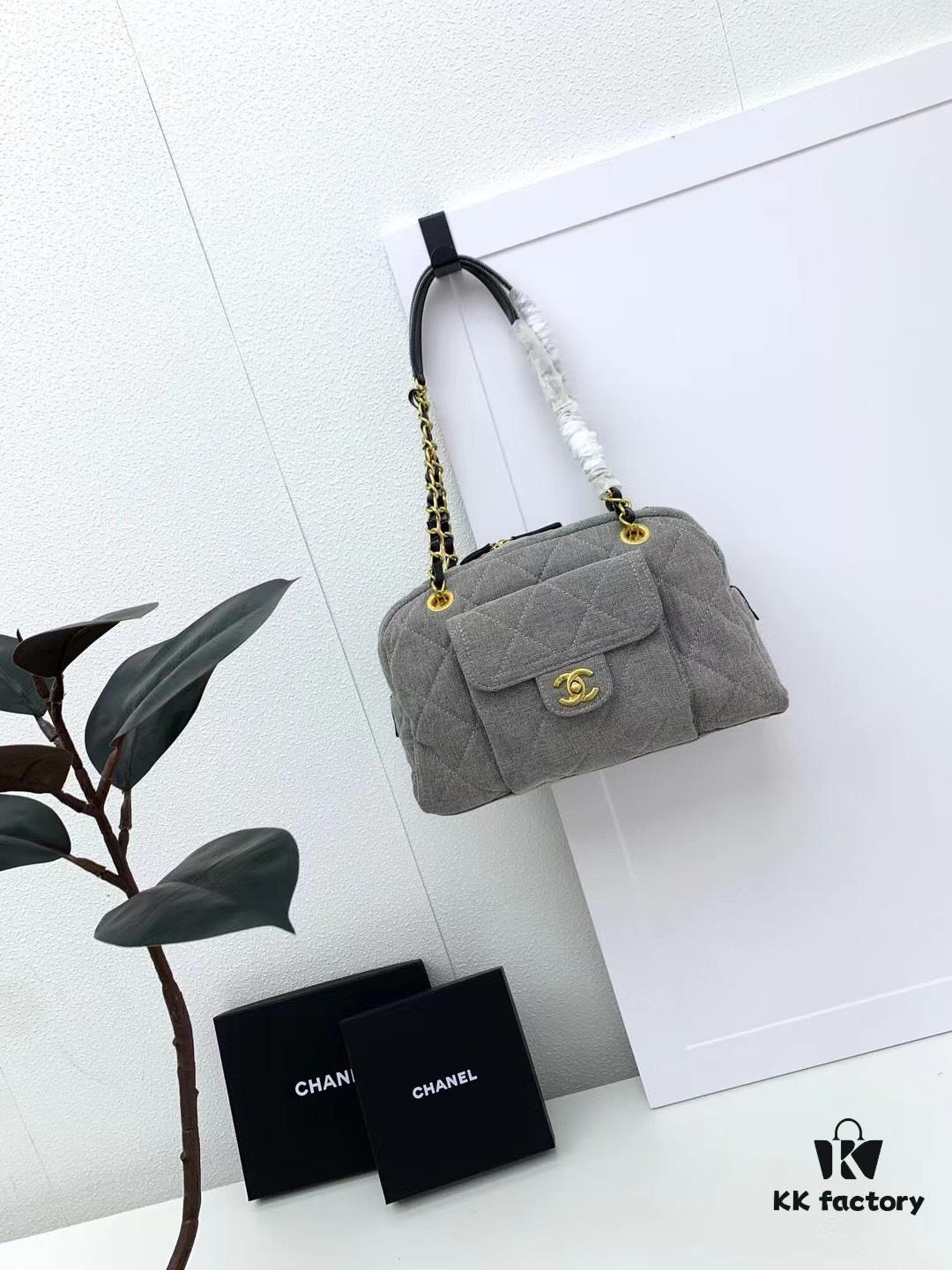 Chanel Washed Denim Bowling Bag, Fully Shipped