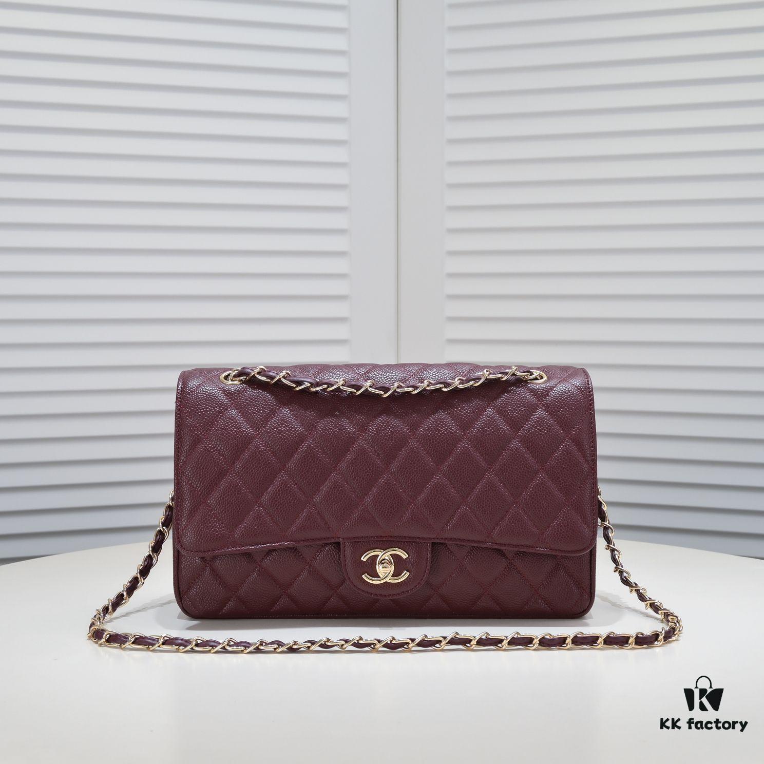 Burgundy Red Chanel Classic Century Bag, Exquisite Craftsmanship with Imported Caviar Calfskin and Authentic Hardware, Quilted Design, Soft Shape, Size: 30X18X8cm, Model No. 1113