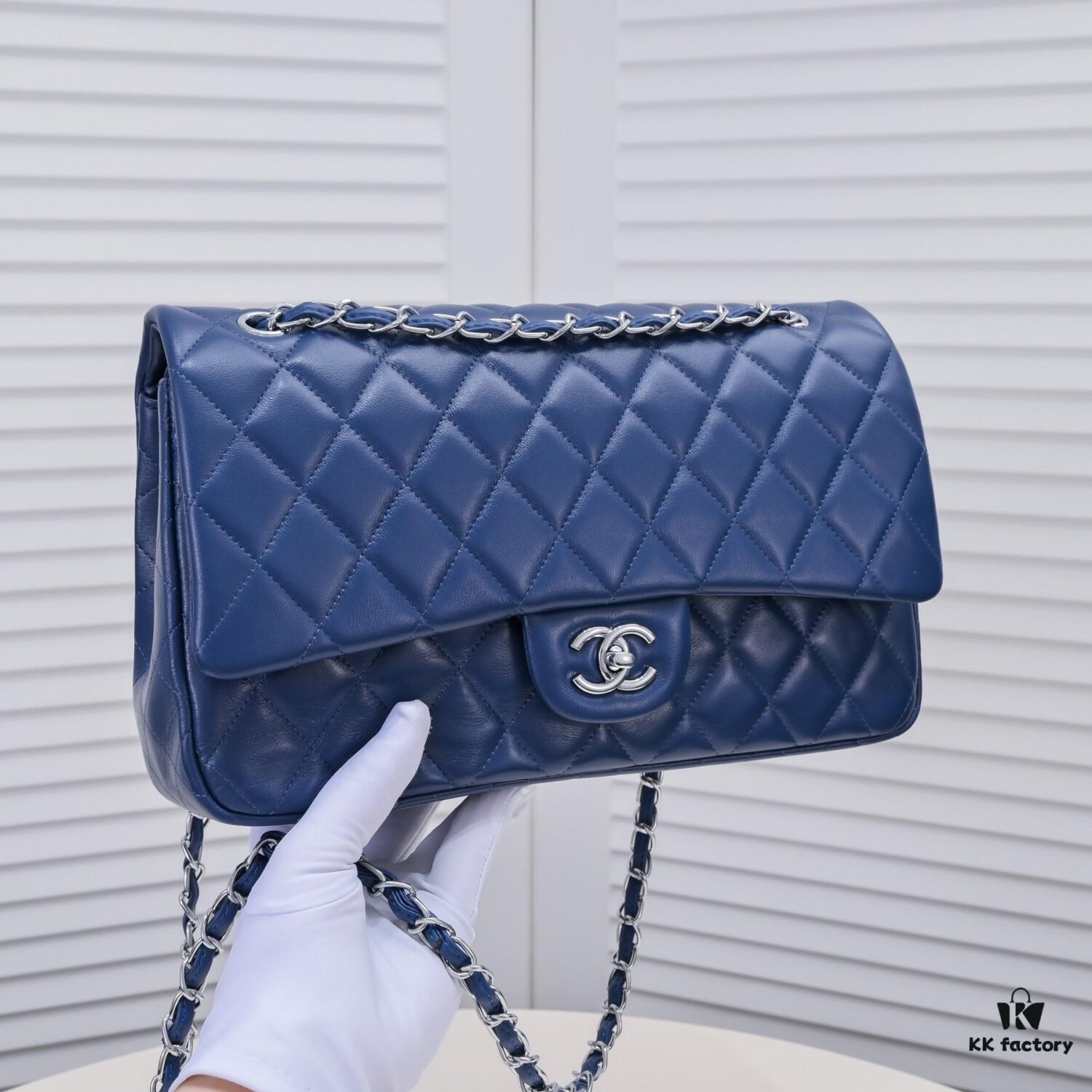 Deep Blue Chanel Classic Century Style, Exquisitely Crafted with Imported Lambskin and Original Hardware, Quilted Diamond Pattern, Soft and Perfect Shape