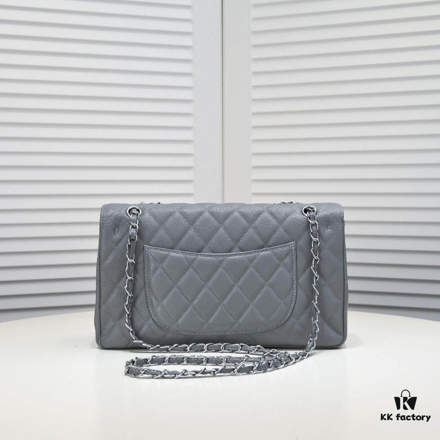 Gray Chanel Classic Flap Bag, Century Iconic Style, Premium Imported Caviar Leather with Authentic Hardware