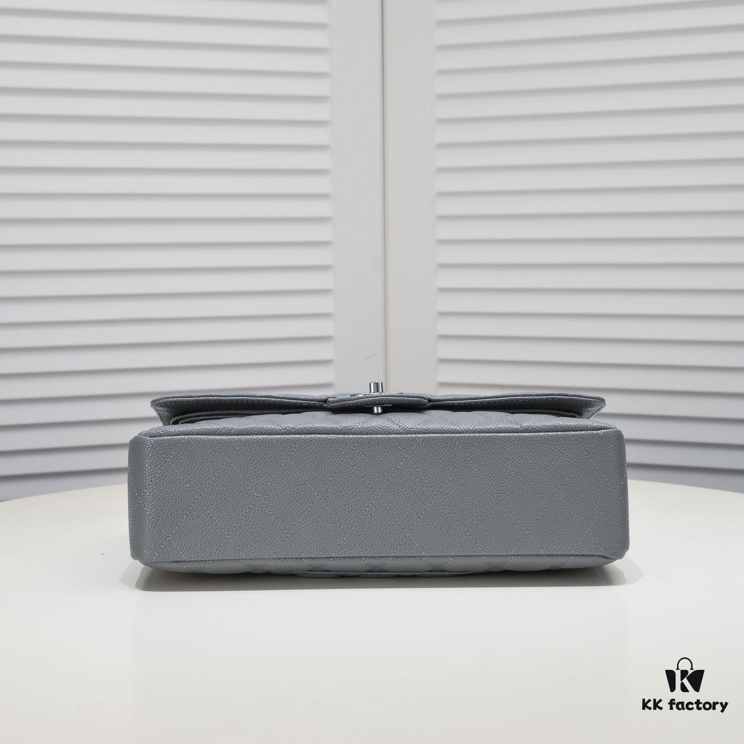 Gray Chanel Classic Flap Bag, Century Iconic Style, Premium Imported Caviar Leather with Authentic Hardware