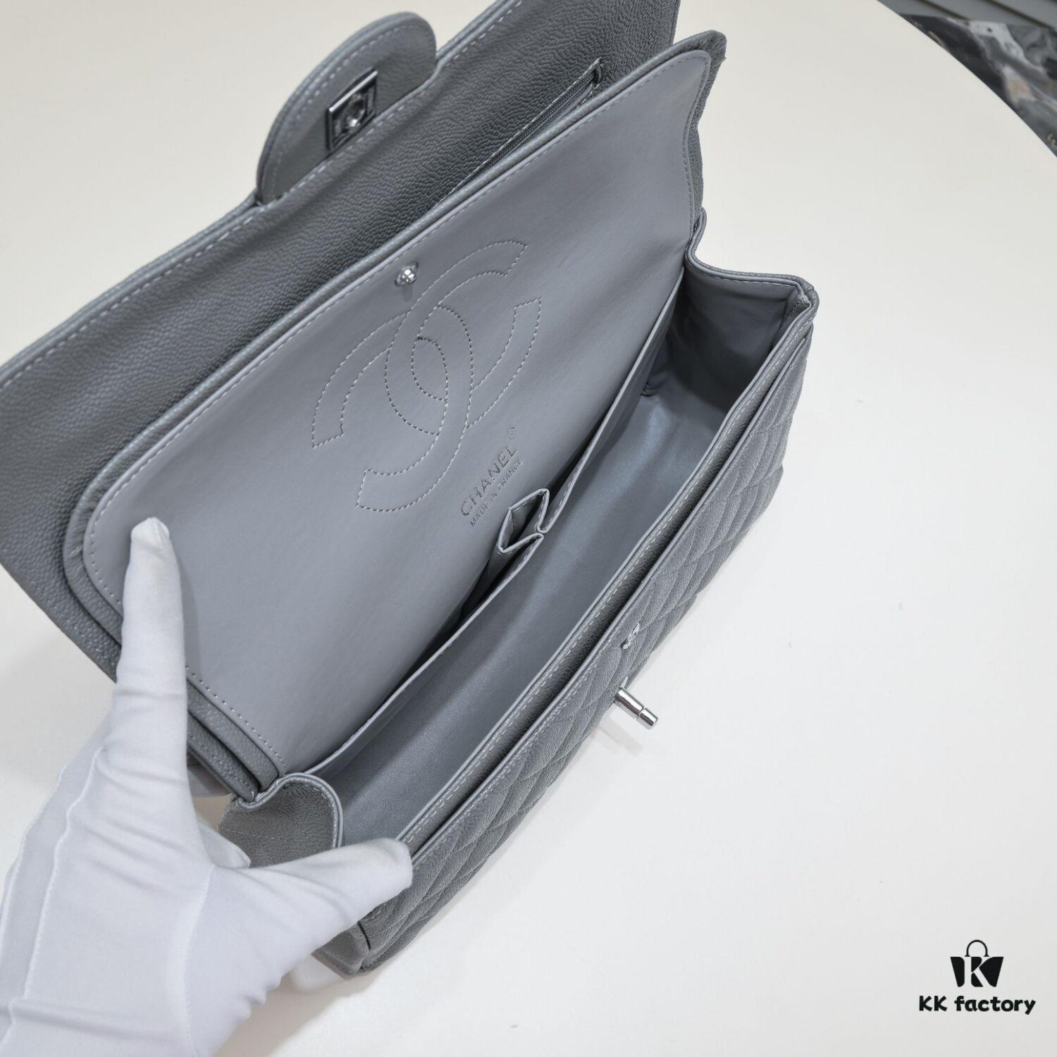 Gray Chanel Classic Flap Bag, Century Iconic Style, Premium Imported Caviar Leather with Authentic Hardware