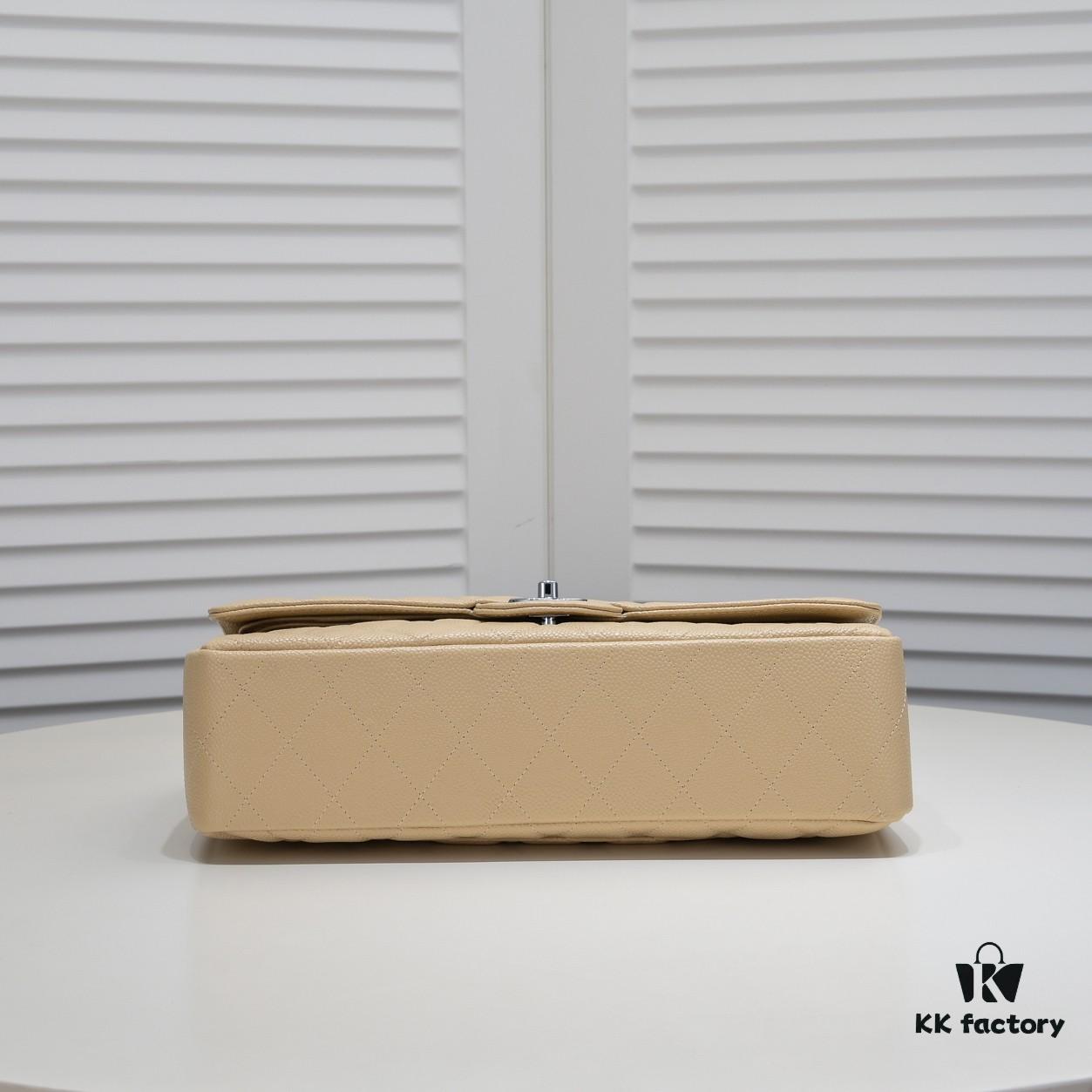 Beige Chanel Classic Bag, Century Iconic Style, Made with Precision Craftsmanship, Imported Caviar Calfskin with Original Hardware, Quilted Pattern Fullness, Perfect Soft Silhouette