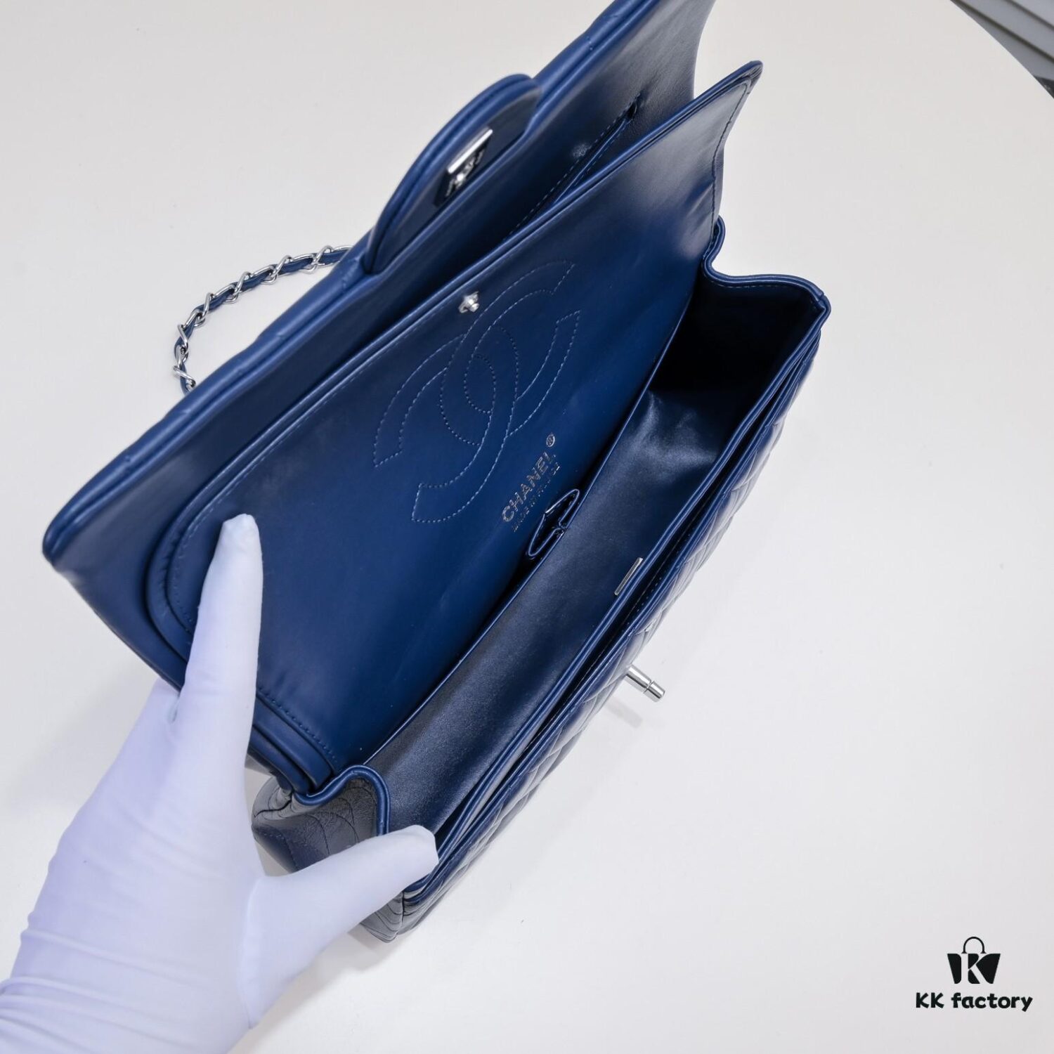 Deep Blue Chanel Classic Century Style, Exquisitely Crafted with Imported Lambskin and Original Hardware, Quilted Diamond Pattern, Soft and Perfect Shape