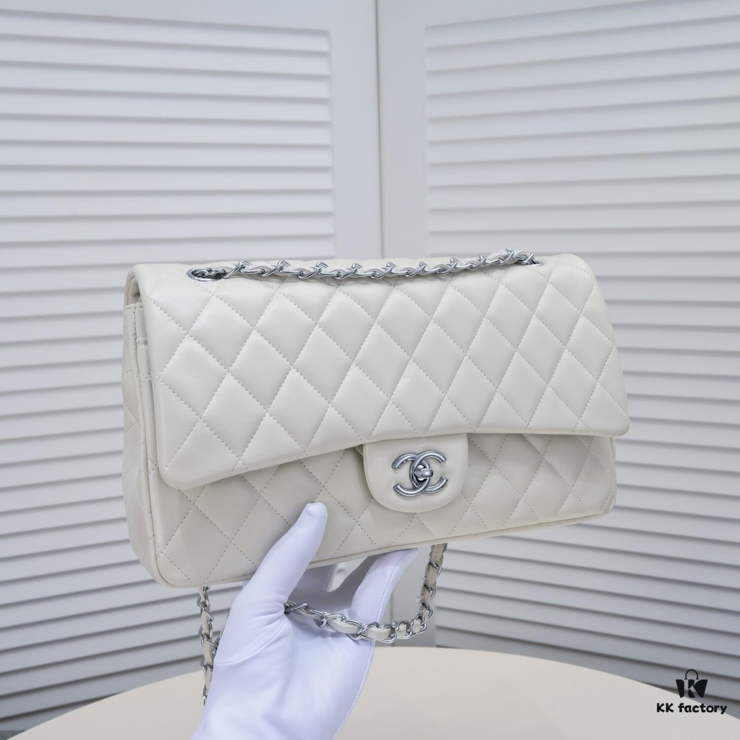 Beige Chanel Classic Century Style, Exquisitely Crafted with Imported Lambskin and Authentic Hardware, Quilted Design with Perfect Soft Silhouette