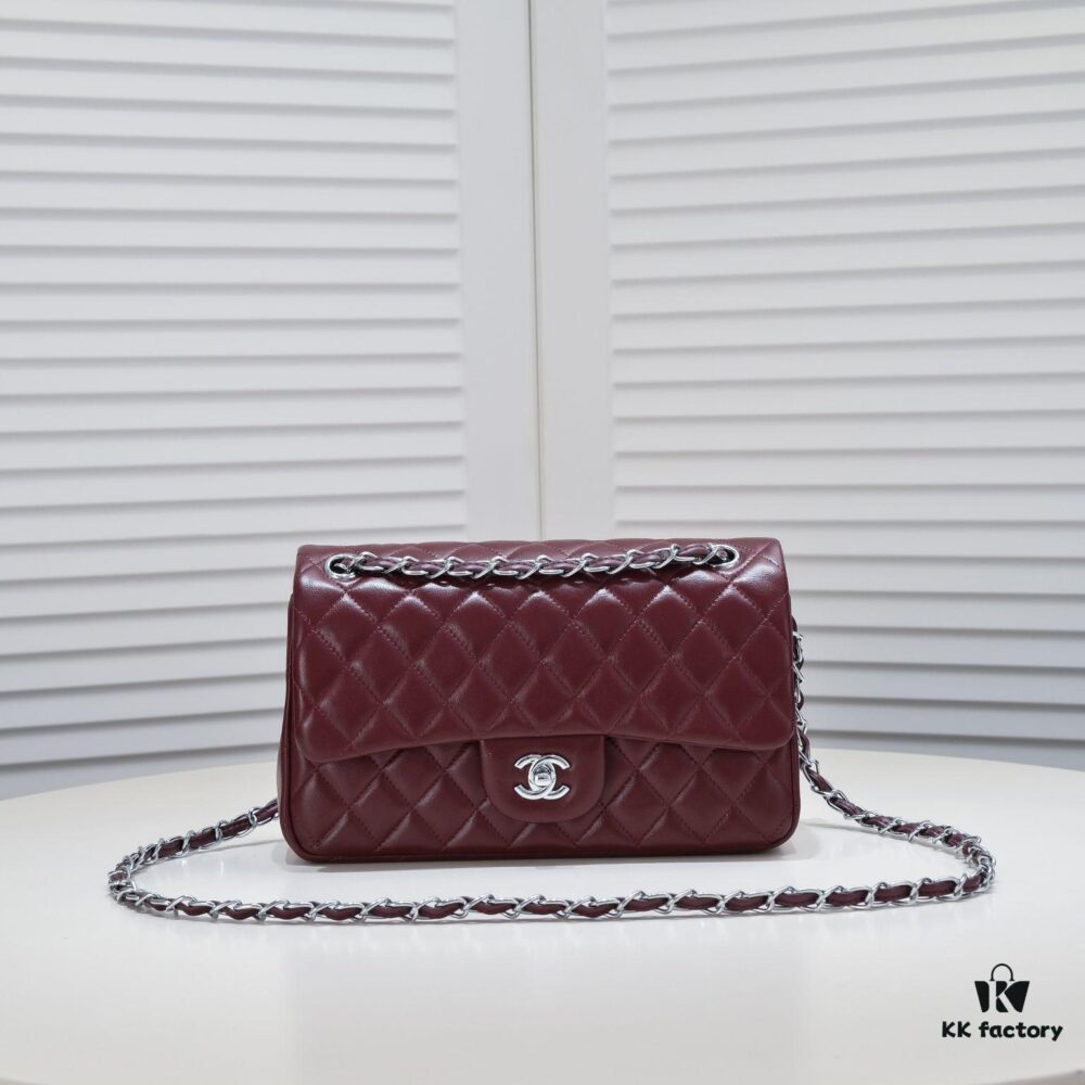 Burgundy Red Chanel Classic Lambskin Crossbody Bag with Original Hardware