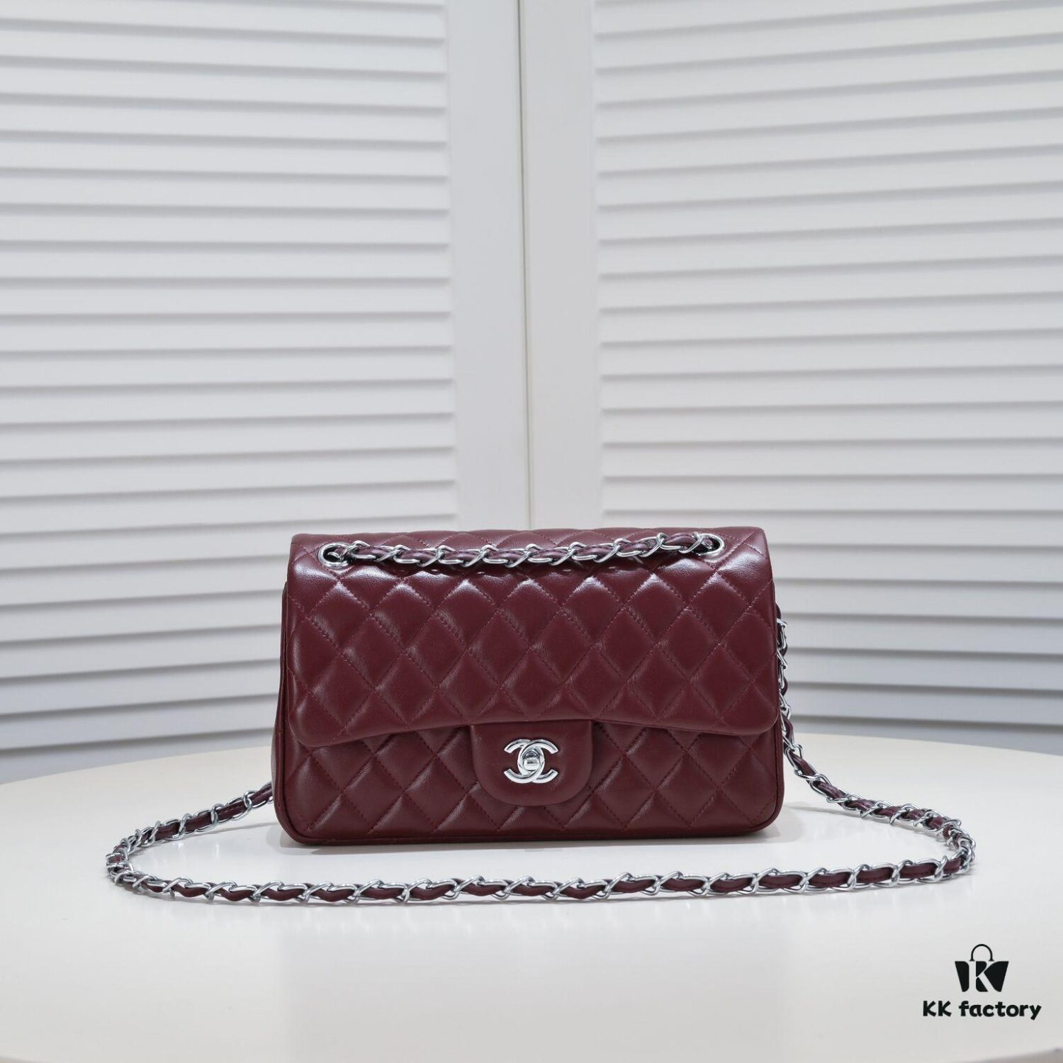 Burgundy Red Chanel Classic Lambskin Crossbody Bag with Original Hardware