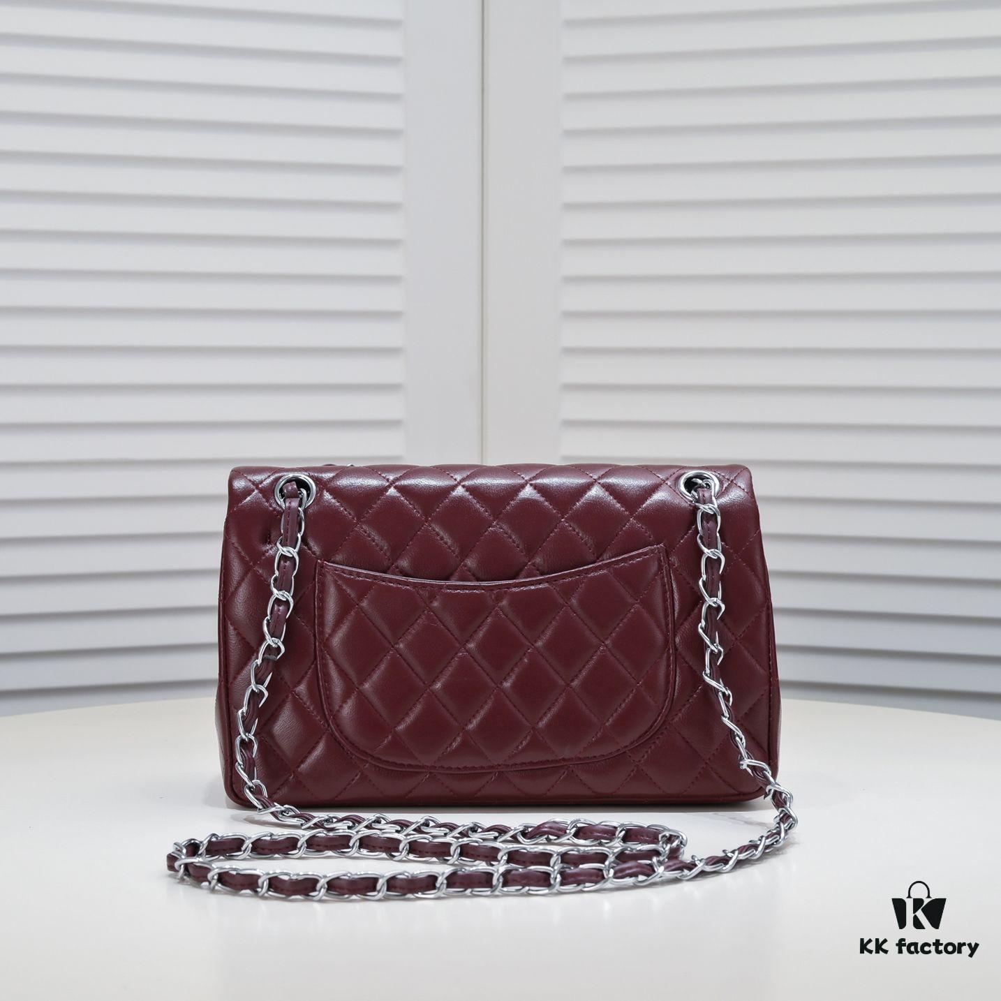 Burgundy Red Chanel Classic Lambskin Crossbody Bag with Original Hardware