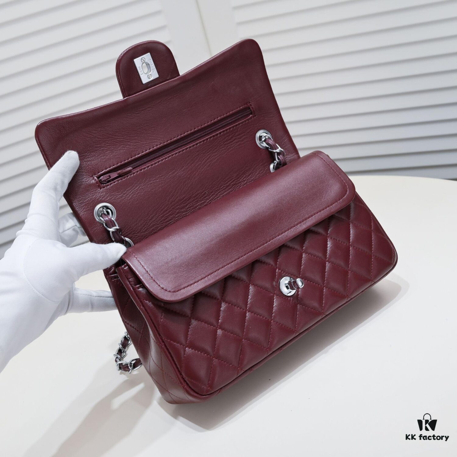 Burgundy Red Chanel Classic Lambskin Crossbody Bag with Original Hardware