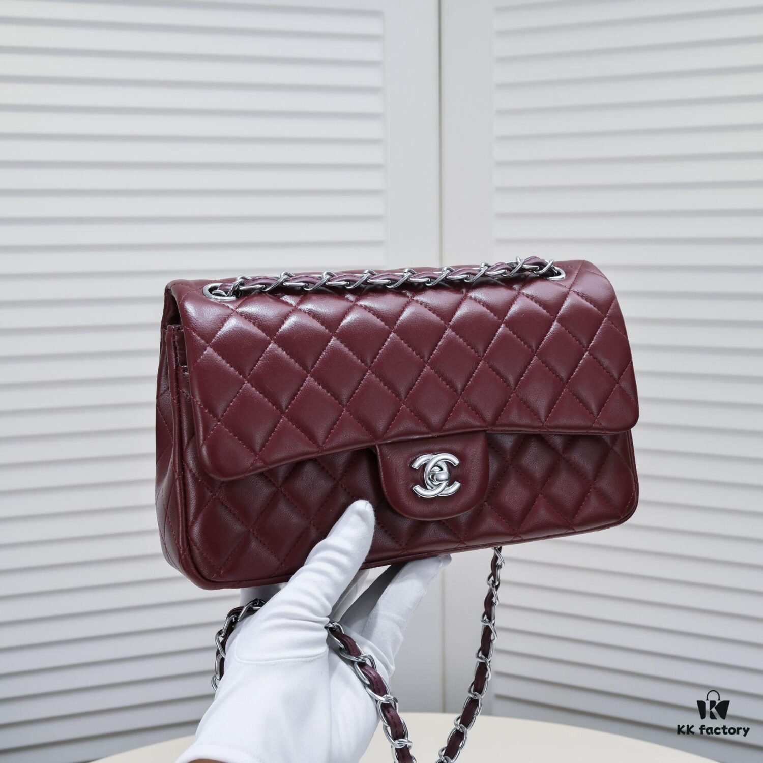 Burgundy Red Chanel Classic Lambskin Crossbody Bag with Original Hardware
