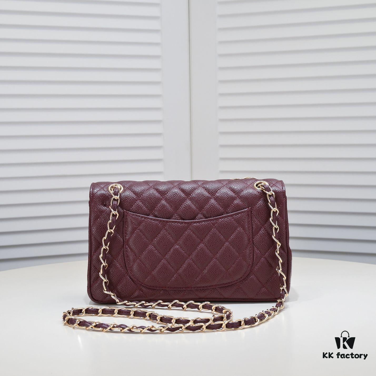 Burgundy Red Chanel CF2.55, Ultimate Masterpiece in Exotic Caviar-Grained Calfskin with Genuine 18K Gold Hardware