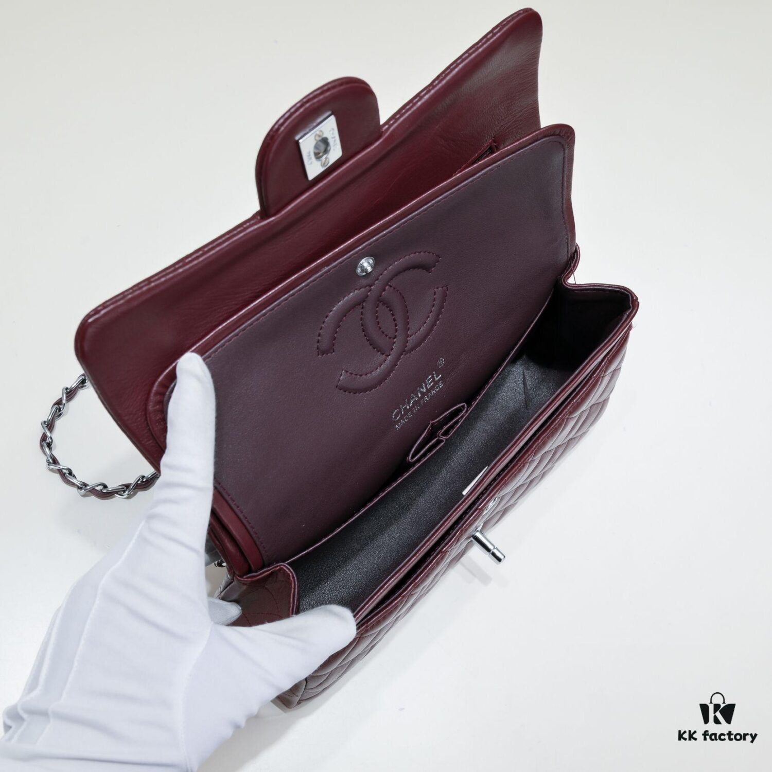 Burgundy Red Chanel Classic Lambskin Crossbody Bag with Original Hardware