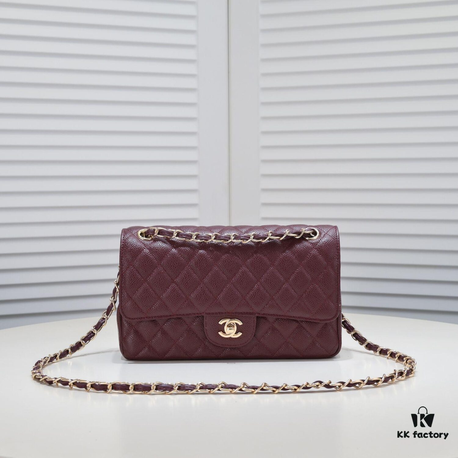 Burgundy Red Chanel CF2.55, Ultimate Masterpiece in Exotic Caviar-Grained Calfskin with Genuine 18K Gold Hardware
