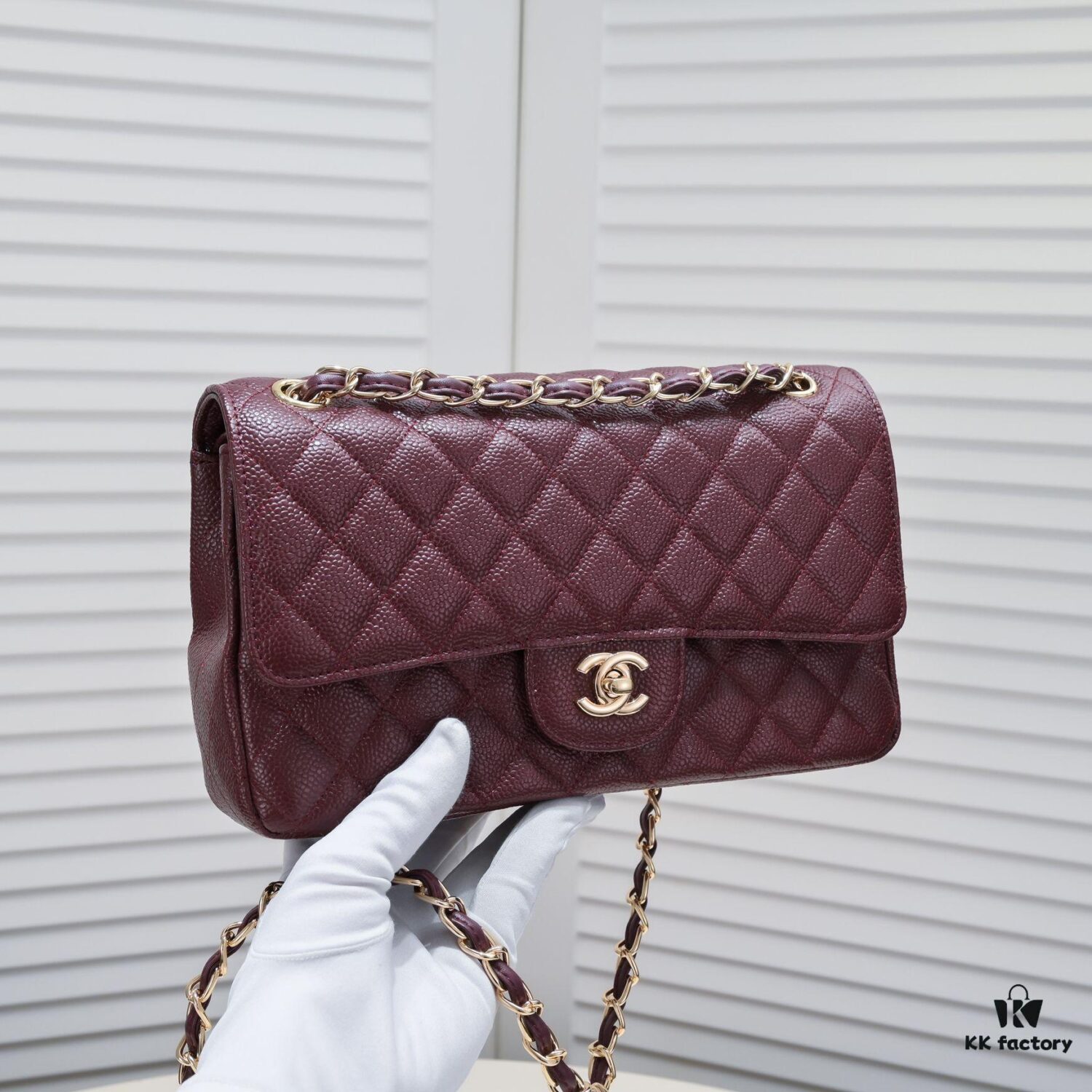 Burgundy Red Chanel CF2.55, Ultimate Masterpiece in Exotic Caviar-Grained Calfskin with Genuine 18K Gold Hardware