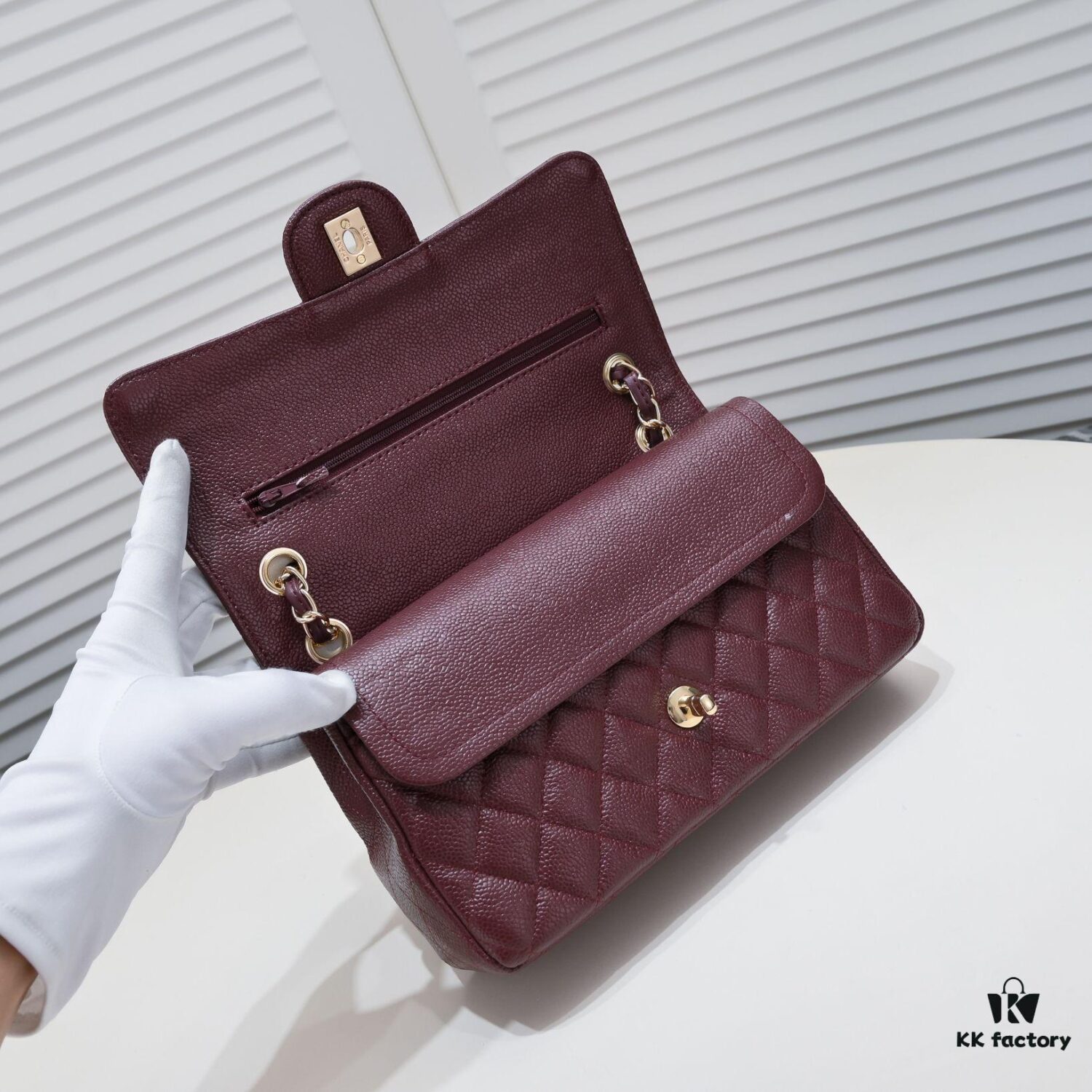 Burgundy Red Chanel CF2.55, Ultimate Masterpiece in Exotic Caviar-Grained Calfskin with Genuine 18K Gold Hardware