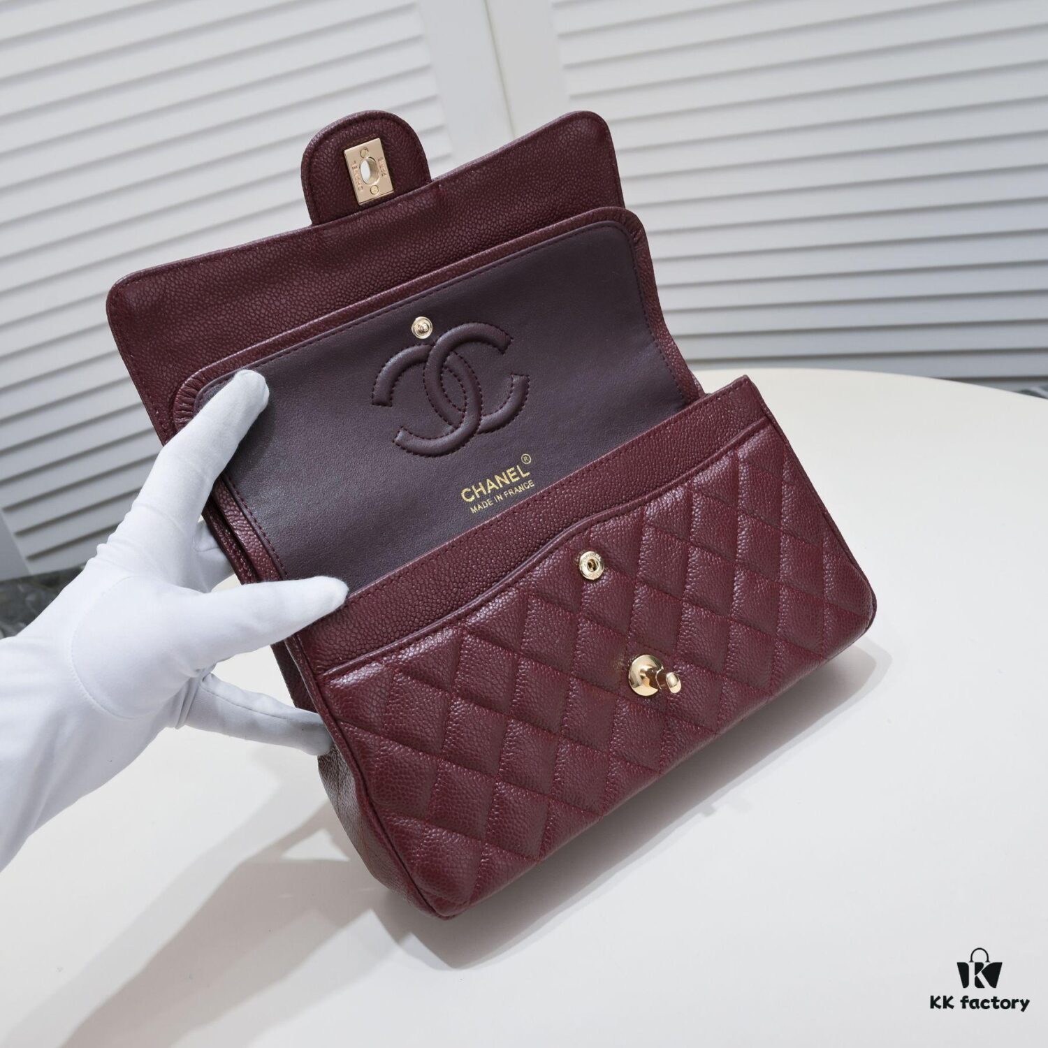 Burgundy Red Chanel CF2.55, Ultimate Masterpiece in Exotic Caviar-Grained Calfskin with Genuine 18K Gold Hardware