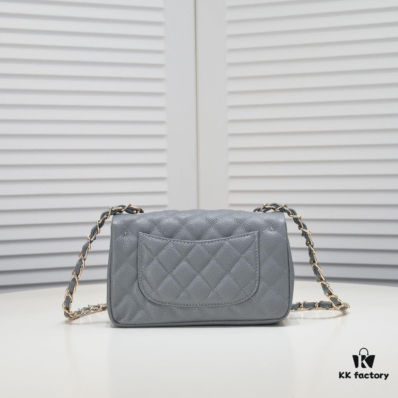 Gray CF Style Caviar Leather Handbag, Versatile Chanel-Inspired Classic Design, Elegant and Soft High-End Leather, Premium Hardware and Craftsmanship