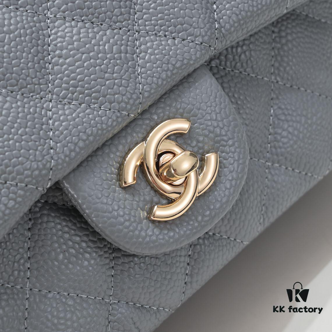 Gray CF Style Caviar Leather Handbag, Versatile Chanel-Inspired Classic Design, Elegant and Soft High-End Leather, Premium Hardware and Craftsmanship