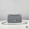 Gray Chanel Classic Lambskin Crossbody Bag with Red Interior, Summer Style 25.5*16*6.5 cm