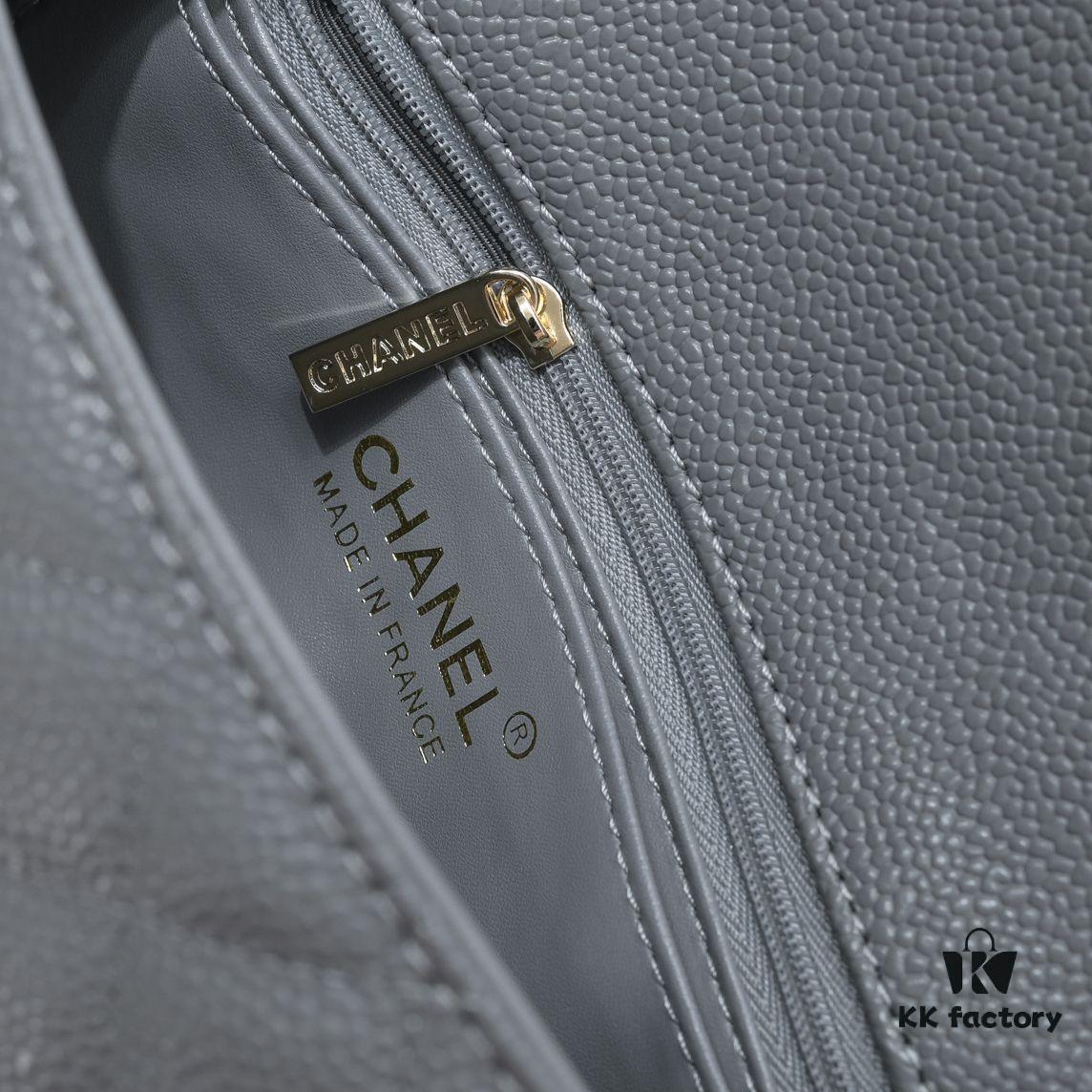 Gray CF Style Caviar Leather Handbag, Versatile Chanel-Inspired Classic Design, Elegant and Soft High-End Leather, Premium Hardware and Craftsmanship