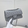 Gray Chanel Classic Lambskin Crossbody Bag with Red Interior, Summer Style 25.5*16*6.5 cm