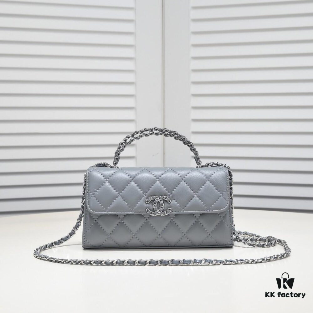 Large Chanel Black Kelly Bag with Long Handle, Lambskin, 19x10x4.5cm