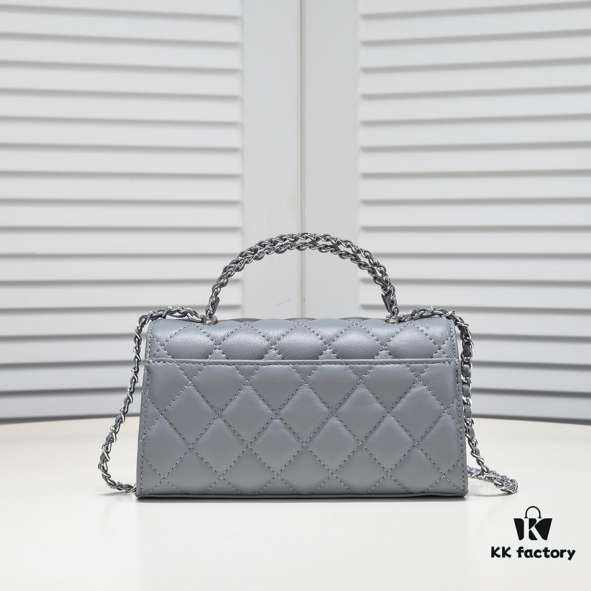 Large Chanel Black Kelly Bag with Long Handle, Lambskin, 19x10x4.5cm