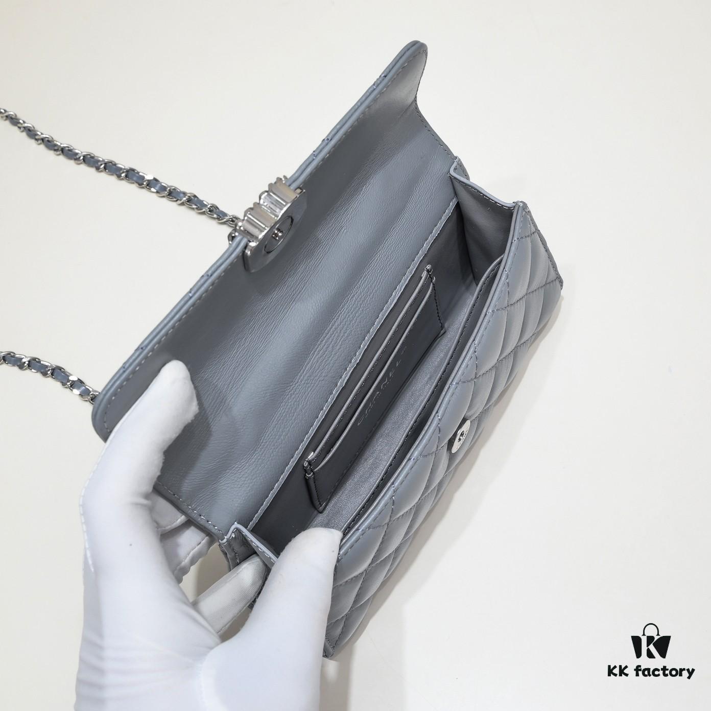 Large Chanel Black Kelly Bag with Long Handle, Lambskin, 19x10x4.5cm