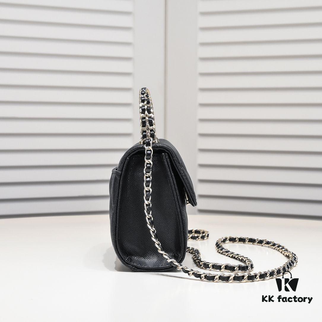 Chanel Black Kelly Long Handle Bag, 23p, Model 9100, Calfskin Leather, Size 15x6x10cm