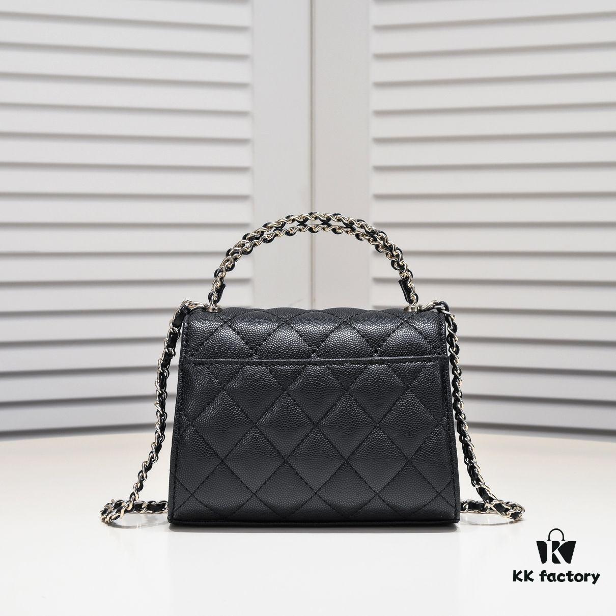Chanel Black Kelly Long Handle Bag, 23p, Model 9100, Calfskin Leather, Size 15x6x10cm