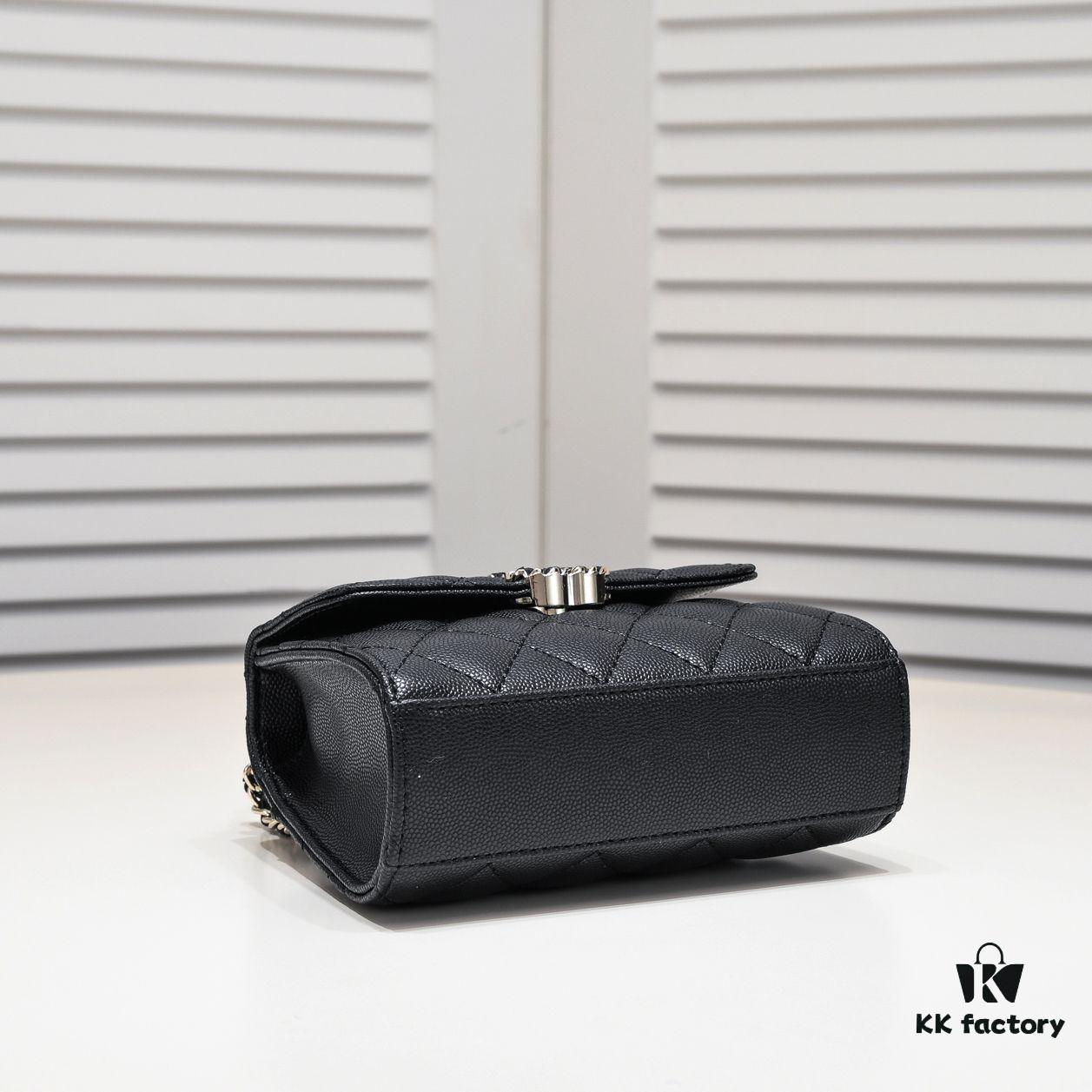 Chanel Black Kelly Long Handle Bag, 23p, Model 9100, Calfskin Leather, Size 15x6x10cm