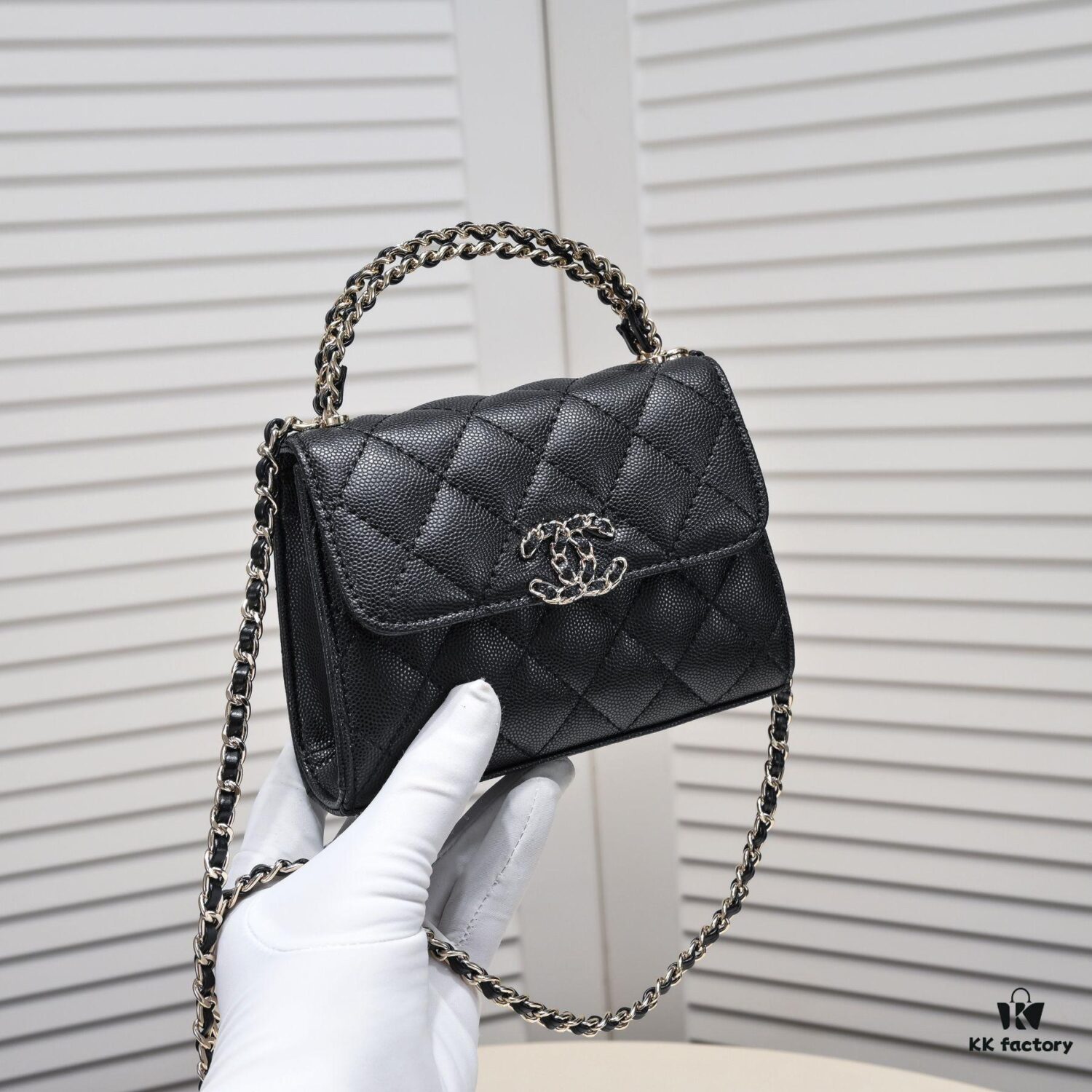 Chanel Black Kelly Long Handle Bag, 23p, Model 9100, Calfskin Leather, Size 15x6x10cm