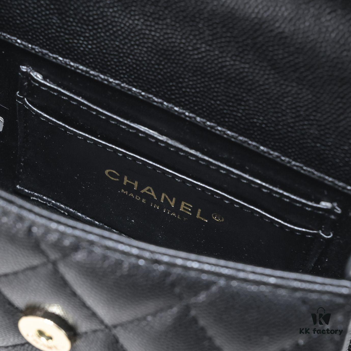 Chanel Black Kelly Long Handle Bag, 23p, Model 9100, Calfskin Leather, Size 15x6x10cm