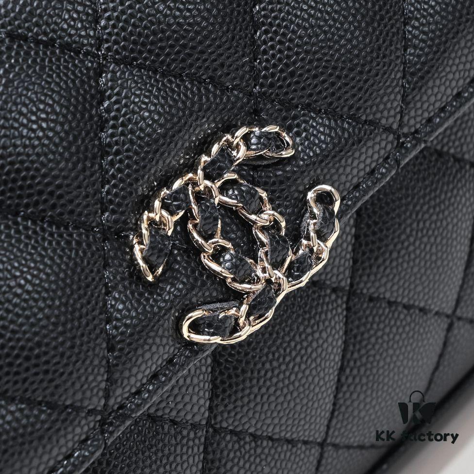 Chanel Black Kelly Long Handle Bag, 23p, Model 9100, Calfskin Leather, Size 15x6x10cm