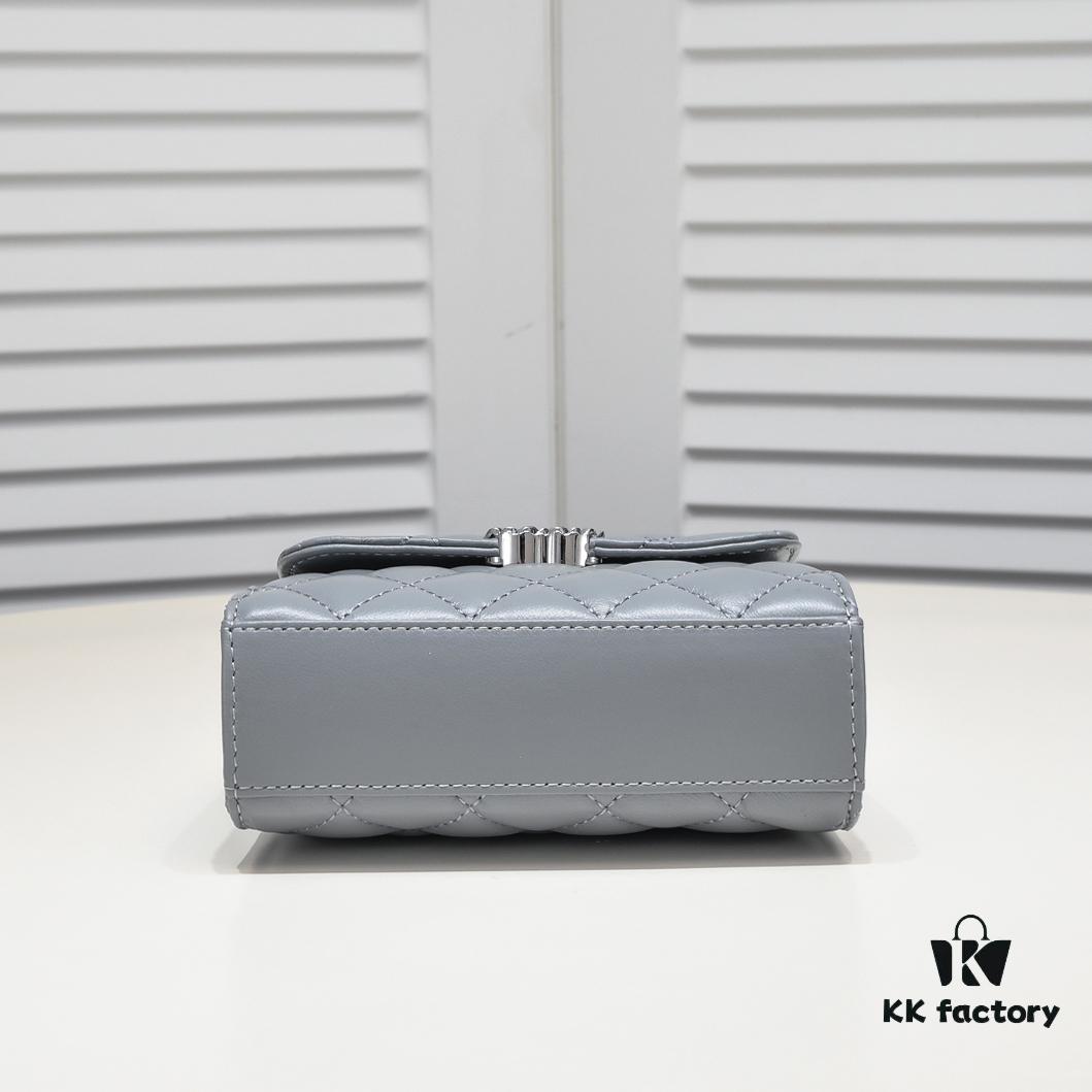 Small Chanel Kelly Bag in Black Lamb Leather with Long Handle