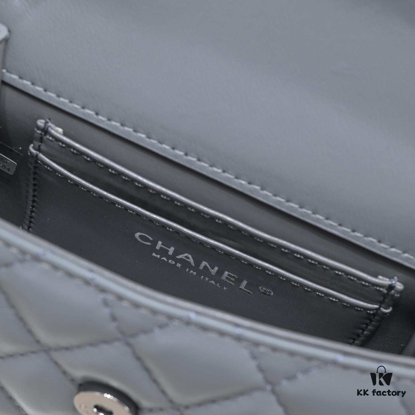 Small Chanel Kelly Bag in Black Lamb Leather with Long Handle