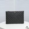 Chanel Gold Button Caviar Quilted Leather Clutch with Box