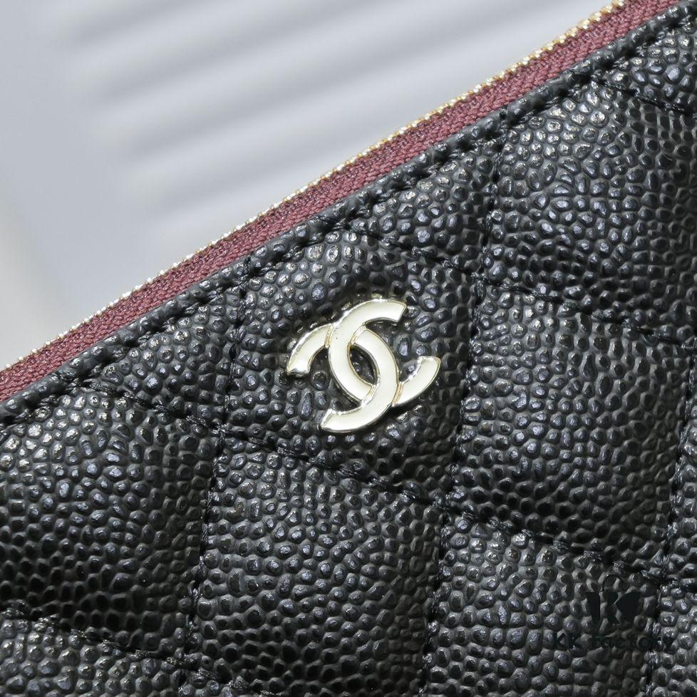 Chanel Gold Button Caviar Quilted Leather Clutch with Box