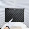 Chanel Gold Button Caviar Quilted Leather Clutch with Box